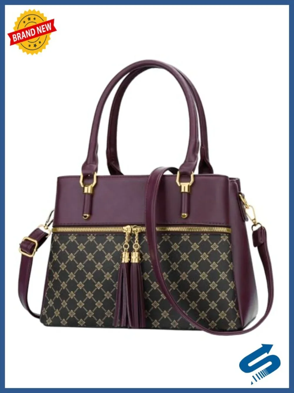 Women Satchel Bag Faux Leather Crossbody Handbag 3 Compartments